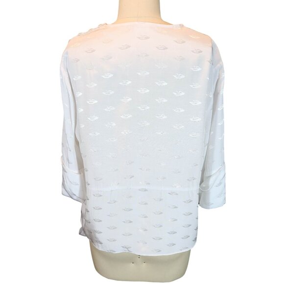 BY MALENE BIRGER White Jacquard Cuffed Kimono Sleeve Tie Hem Top Size 40 EU L US - Picture 3 of 8